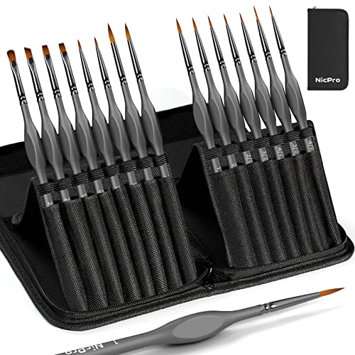 Nicpro 15 PCS Fine Detail Paint Brushes Set with Nylon Brush Case | For Acrylic, Watercolor, Oil, Gouache, Detailing Brushes for Model, Miniature Painting, Paint by Numbers, Tiny Figure - size: 15 PCS