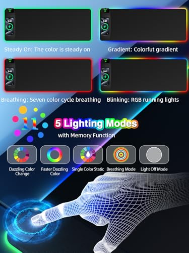 Wireless Charging Mouse Pad, 31.5"x11.81" XL Gaming Mousepad with 11 RGB Colors & 5 Lighting Modes, Home Office Large Desk Pad, Ultra-Smooth Surface, Non-Slip, Waterproof Keyboard Pad Black Desk Mat - color: 31.5x11.81"-Black Left Upgraded