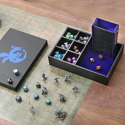 Grajar 3 in 1 Dice Tray with Lid, Portable Dice Box Storage for DND, Dungeons and Dragons, D&D, MTG & RPG Games - Blue - color: Blue