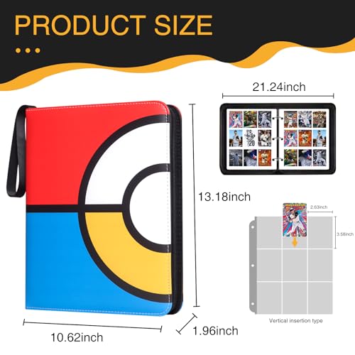 Collectible Trading Card Albums, 9 Pocket Trading Card Holder Fits 990 Cards With 55 Removable Sleeves Card Storage Organizer Case Compatible with Trading Card and Other Sports Cards - color: 990-RED&BLUE