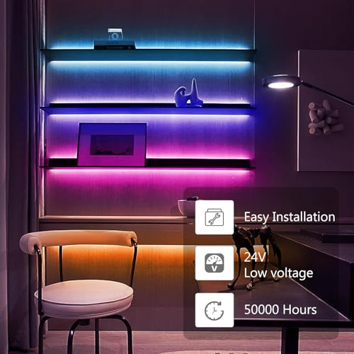 dalattin Smart RGB COB LED IC Strip Lights, 576 LEDs/m Addressable High Density Flexible with Remote & App Control, 16.4ft LED Lights for Living Room, Bedroom, Kitchen Lighting - size: 16.4FT