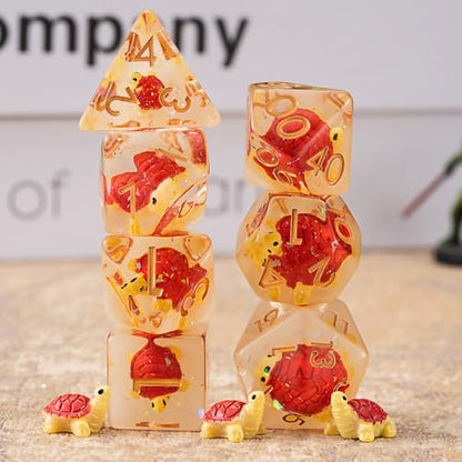 DND Resin Dice Set, Polyhedral D&D Raccoon Dice Inclusion Dice for Dungeons and Dragons MTG RPG - color: Turtle-red1