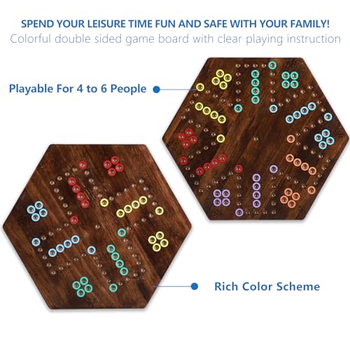20 inches Wood Wahoo Board Game 2 Sided 4-6 Player(Large,Brown) | solid wooden wahoo marble board game with marbles and dice; fit party game night and indoor group entertainment - color: Large, Rustic Brown