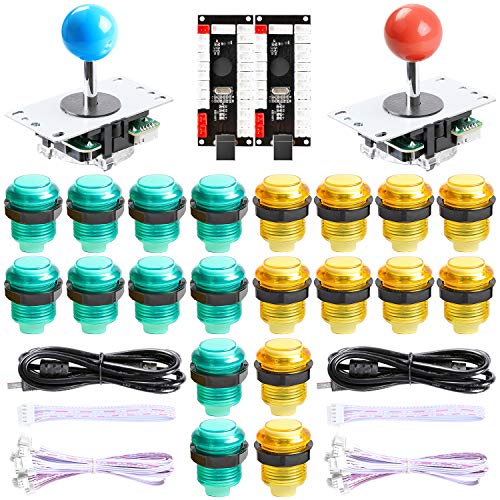 Hikig 2 Player DIY Parts Kit, LED Arcade Buttons 8 Ways Joystick and Zero Delay USB Encoder for Raspberry Pi & Windows Video Games Machine, Color: Yellow+Green
