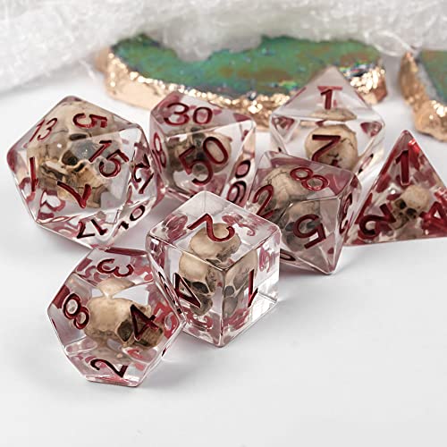 UDIXI Skull DND Dice Set, Resin D and D Dice Set for D&D RPG Tabletop Games | Velvet Storage Bag, DM Gift, for Dungeons and Dragons Role Playing Games Board Games - color: Skull