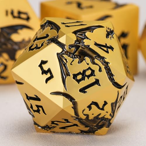 Metal DND Dragon Dice Set,D&D Polyhedral Dice with Dragon for Dungeons and Dragons RPG TTRPG D and D 7-Die Set with Gift Case Dragon-Pearl Gold Black - color: Dragon-pearl Gold Black