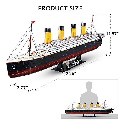 CubicFun Titanic 3D Model Ship Puzzle with LED Lights, 266 Pieces, 88 cm | 3D Puzzle for Adults LED 34.6 inch Titanic Model with 266 Pieces for Collectors, Home Decor Office Displays Shelf Displays - style: Realistic