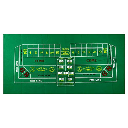 Craps Table Top Felt Layout - 36" x 72" Rectangle Las Vegas Style Green Casino Poker Table Cover Mat, Great for Poker Game Night Events Theme Party Fundraisers & Gatherings - size: 72" x 36" (Rectangular), style: Craps