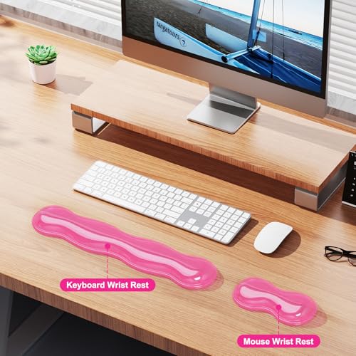 MOKURU Gel Keyboard and Mouse Wrist Rest Set, Comfort Ergonomic Wrist Support, for Wrist Pain Relief, Computer Keyboard Wrist Rest (Pink) - color: Pink