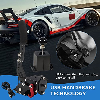PC USB Simulator Shifter 64 Bit Handbrake with Clamp Compatible with G29 G27 G25 G920 T300RS/GT Steering Wheel Sequential H Gear Shifter Compatible with ATS ETS Dust WRC Sim Racing Games 7+R Black