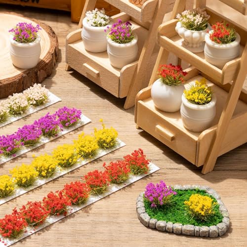WDAHDHP Miniature Colorful Cluster Flower, 70Pcs Vegetation Groups Static Grass Tufts for DIY Craft Train Landscape Railroad Scenery Sand Military Layout Model Miniature Bases and Dioramas