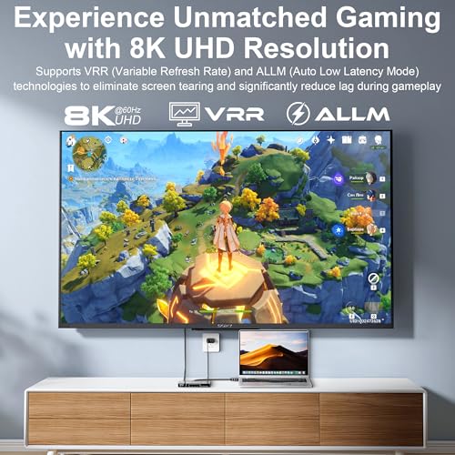 8K@60Hz HDMI 2.1 Switch 5 in 1, 4K@120Hz HDMI Switcher Selector with Remote, HDMI Splitter Support 48Gbps HDR 10+ Dolby Vision/Atmos HDCP 2.3 CEC for PS5 4 Xbox TV Game PC Roku