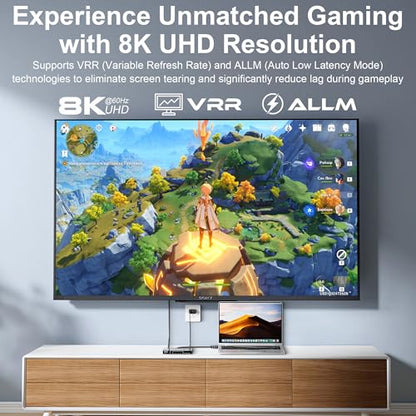 8K@60Hz HDMI 2.1 Switch 5 in 1, 4K@120Hz HDMI Switcher Selector with Remote, HDMI Splitter Support 48Gbps HDR 10+ Dolby Vision/Atmos HDCP 2.3 CEC for PS5 4 Xbox TV Game PC Roku
