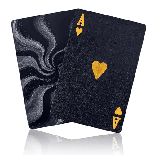 Unique Interomix Waterproof Playing Cards - Premium Pack of Cool Plastic Playing Cards Professional Deck Fancy Themed Cute Vintage Play Card Pool Bar Games Gifts Cartas de Poker Shiny Black - color: Black