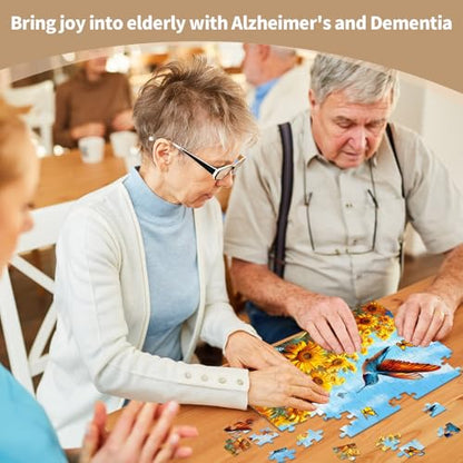 Sunhigh Dementia Puzzles for Elderly, Set of 2-60 Piece Jigsaw Puzzle, Alzheimer’s Products and Activities for Seniors Birds and Sunflowers - color: Sunflowers