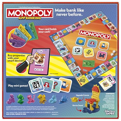 Monopoly App Banking Board Game | App-Enabled Game | Links to Smart Devices | Ages 8+ | 2 to 6 Players | 45 Mins. | Family Games for Kids