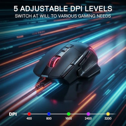 Redragon M925 Wired Optical Gaming Mouse 24000 DPI Remapping Keys | Stable Lag-Free Connection, Smooth Precise Tracking, Programmable Button, Vibing Backlight, Ergonomic Grip Body Comfort - size: Standard, style: Wired