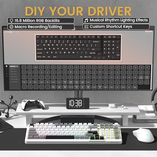 Redragon K742 Wireless Mechanical Gaming Keyboard with Knob, Bluetooth 5.0/2.4GHz/USB C Wired Creamy Keyboard with Number Pad for PC Computer, RGB Backlits, Hot-Swappable with Linear Switches (White) - color: White