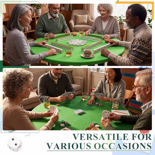 Newwiee Grass Green 36 Inch Felt Card Game Tablecover Round 36in to 48in Tablecloth Poker Table Cover Round Elastic Table Mat for Playing Cards Mahjong - color: Grass Green