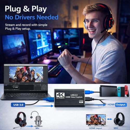 TOAKA USB 3.0 HDMI Capture Card 1080P 60FPS, Video Capture Card for Streaming Gaming, Compatible with PS5 PS4 Xbox Switch Camera PC