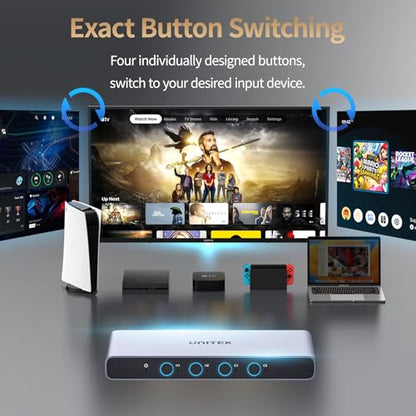 Unitek HDMI USB C Switch 4 Computers 1 Monitor with EDID | 4K@60Hz USB-C Switcher for Laptops PC PS5 Xbox Ipad Phone Tablet HDCP 2.3 HDR10+ Vedio, Quick Switch ,Plug and Play ,Gray - style: USB C+HDMI