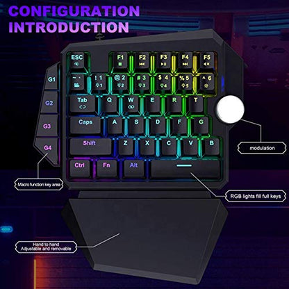 Mini Gaming Keyboard, One Handed RGB Mechanical Gaming Keyboard with 4 Onboard Macro Keys, Detachable Wrist Rest, for PC Laptop Computer