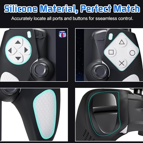 FUNDIARY Anti-Slip Silicone Skin for Ps5 Controller, PS5 Controller Accessories, Soft Protective Cover Case for PlayStation 5 Control Grip, Shockproof Grip Case with 4 Thumb Caps(Black) - color: Black with Whte Handle Grip