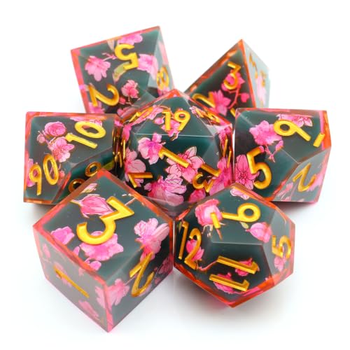 XENOLUX Resin DND Dice Set Polyhedral RPG Dice with Botanical Floral Inclusions, Tabletop Roleplaying Accessory for Dungeons and Dragons (L5) - color: L5