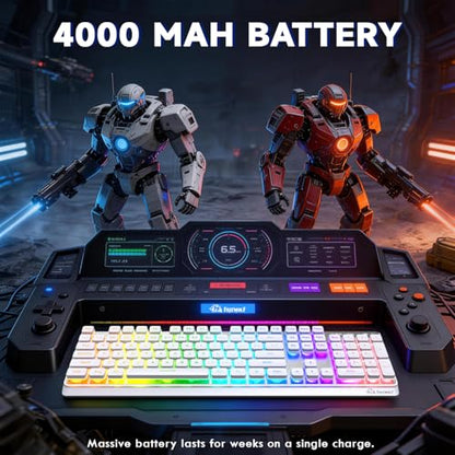 Free wolf M104 Wireless Gaming Keyboard with Numeric Keypad Tri-Mode(2.4Ghz/Wired/Bluetooth) Membrane Full Size Mechanical Feel Metal Panel RGB 4000MAH Rechargeable Quiet for PC/MAC/Win Gamer-White - color: White