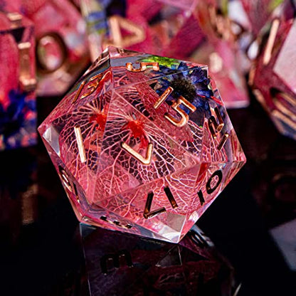ARUOHHA DND Resin Dice Translucent Pink Leaf Sharp Edged Dragons Dice Set with Box, 7pcs Flower Inclusions Polyhedral Dungeons D and D Dice RPG Role Playing Game D20 D12 D10 D8 D6 D4 - color: Pink - Leaf