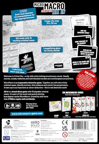 MicroMacro: Crime City - All in | Murder Mystery and Detective Game | 16 Search and Find Detective Cases | Cooperative Board Games for Teens and Adults | Ages 12+ | 1-4 Players | 15-45 min