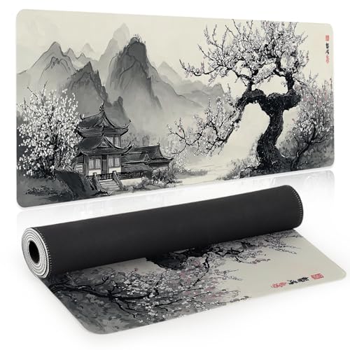 Large Mouse Pad for Desk, Gaming Mousepad XL Extended, Japanese Desk Mat Non-Slip Rubber Base, Big Computer Keyboard Mat Protector for Home&Office, 31.5x11.8in, Cherry Blossom - color: Cherry Blossom