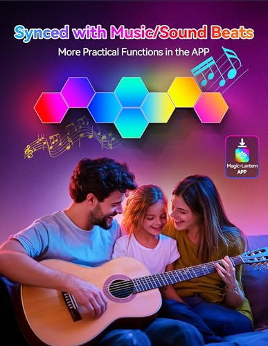 TECKNET Hexagon Light Panel - 8 Pack Smart APP RGB Hexagon LED Lights Wall Lights with Remote Control & Music Sync for Halloween Decor, Gaming Decor
