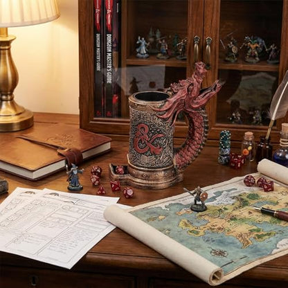 Dice Tower Mug DND Dice Rolling Tower with 7 PCS Dice Set | Red Dragon Dice Tower Suitable for Dungeons And Dragons, Tabletop Games, Available As Drink Holder, RPG Gifts. - color: Red Dragon