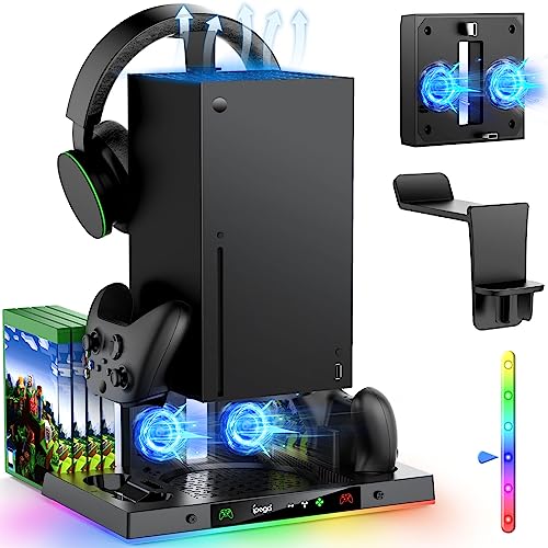 MENEEA Upgraded Cooling Fan Charging Station for Xbox Series X Console & Controller, Dual Charger Dock & Cooler System Stand with 15 Colorful Lights for Xbox Series X Accessories Kit - color: Black