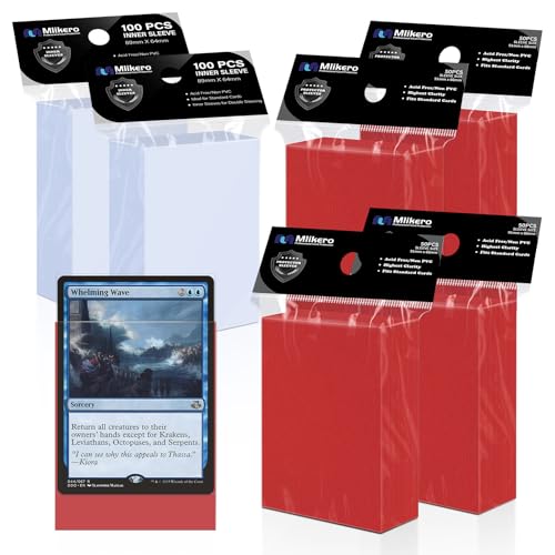 400 Pack Card Sleeves, 200 Matte Red Trading Card Sleeve and 200 Inner Sleeves Ideal for Double-Sleeving, Fit for MTG, TCG and Game Cards - color: Red, size: 400 Pack