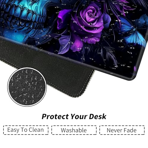 Blue Skull with Purple Rose for MTG & TCG Playmat Mouse Pad,BFDHGQZC 24" x 14" Game Mat for MTG/RPG/CCG Trading Card Game Playmats Table Mat Perfect for Card Games Video Games Computer Office - color: Blue Skull With Purple Rose