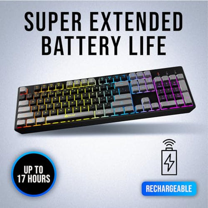 KLIM Chroma Wireless Keyboard – RGB Backlit Gaming, Rechargeable Battery, PC Keyboard, Durable & Water-Resistant, Compatible with PS4, PS5 & Mac - Black - color: Black grey
