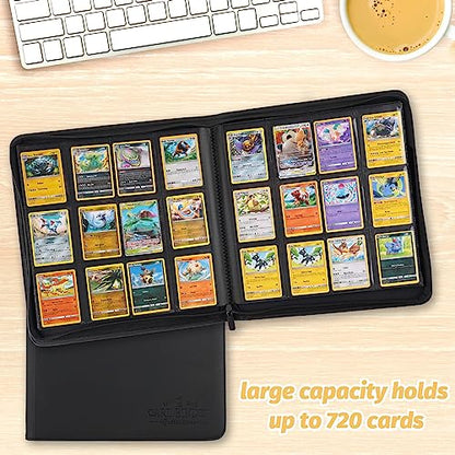 Trading Card Binder, Card Collection Binder Album Folder with 720 Side Loading Pockets, 12 Pocket Trading Card Album Folder for TGC,MTG, Baseball Cards, Yugioh - color: Black720