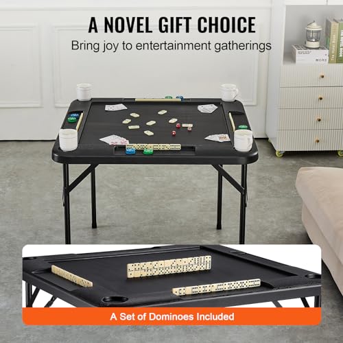 VEVOR Folding Card Table, 4 Player Portable with 4 Cup Holders & Chip Trays, Mahjong Domino Game Set, 35.4 x 35.4-inch, Black - color: Black