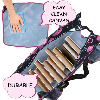 NGIL Utility Water Resistant Tote Bag | Work Tote for Women, Nurse Bag, Teacher's Choice Purse, Gym Bag, Everyday Organizer Top Zipper Closure - color: Pink Nurse Print-black