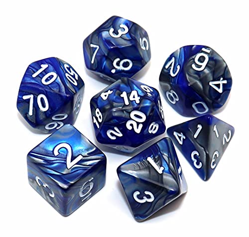 DND Dice Blue Mix Silver D&D Polyhedral Dice Set for Dungeon and Dragons MTG RPG Dice 7-Die Set D20 D12 D10 D% D8 D6 D4 - color: Blue Mixed Silver