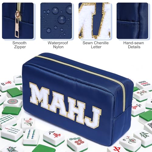 Mahjong Tile Bag Mahjong Bag with Zipper Travel Mahjong Carrying Case Storage Pouch Gifts for Mahjong Lovers Accessories - color: Navy-mahj