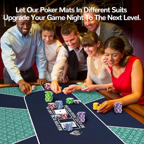 70 x 35 Inch Poker Mat for Table, Texas Hold'em Poker Table Top Mat with Carrying Bag, Waterproof Anti-Slip Rubber Blackjack Mat for Home Game Nights Up to 8 Players - color: 70 X 35 Inch Green