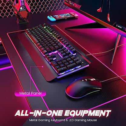 Wired Gaming Combo, 104 Keys, Rainbow Backlit, 4200 DPI, for PC/Mac/Xbox | Wired Gaming Keyboard Mouse All-metal Panel, Multimedia Keys, Wrist Rest, Perfect for Windows PC Gamers Dacoity - color: Metallic