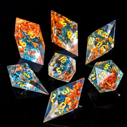 Sharp Edge DND Dice Set Flower Handmade 7 Accessories Dice for Dungeons and Dragons TTRPG Games, Multi-Sided RPG Polyhedral Resin Sharp Edge Dice Roleplaying Games - color: Flower