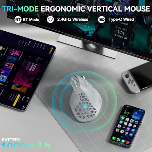 SOLAKAKA E9 PRO Ergonomic Vertical MMO Mouse with 8K Dongle, Gray-Silver | Ergonomic 45° Grip vertical,PAW3395 36000 DPI Sensor, Tri-Mode Wireless,10 Side Buttons,1000mAh Rechargeable,RGB - color: Gary