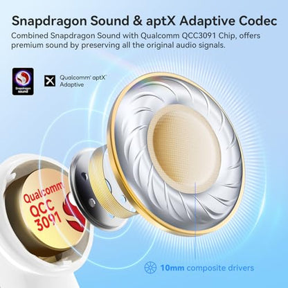 EarFun Air Pro 4 Adaptive Hybrid Noise Canceling Wireless Earbuds, 6 Mics | Qualcomm Snapdragon Sound, aptX Lossless, LDAC Hi-Res Audio, 52H Playtime, Bluetooth 5.4, In-Ear Detection, Glossy White - color: Glossy White