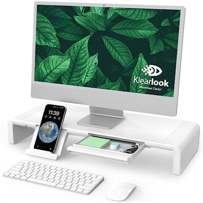 Monitor Stand Riser, Klearlook Foldable, Height Adjustable Computer Stand, Desk Shelf Riser with Storage Drawer &Tablet Phone Stand for Desktop, Laptop (White) - color: White