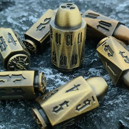 2025 Metal Polyhedral Bullet for DND Dice Set, 7Pcs Metallic D&D Dice with Gift Case for Dungeons and Dragon Game, RPG Role Playing Table Game Gifts (Black-Gold) - color: Black-gold